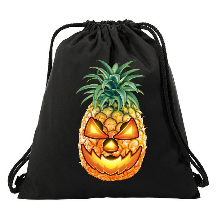 Pineapple Jack O Lantern Face Drawstring Bag