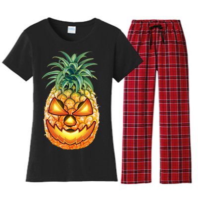 Pineapple Jack O Lantern Face Women's Flannel Pajama Set