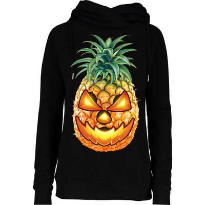 Pineapple Jack O Lantern Face Womens Funnel Neck Pullover Hood