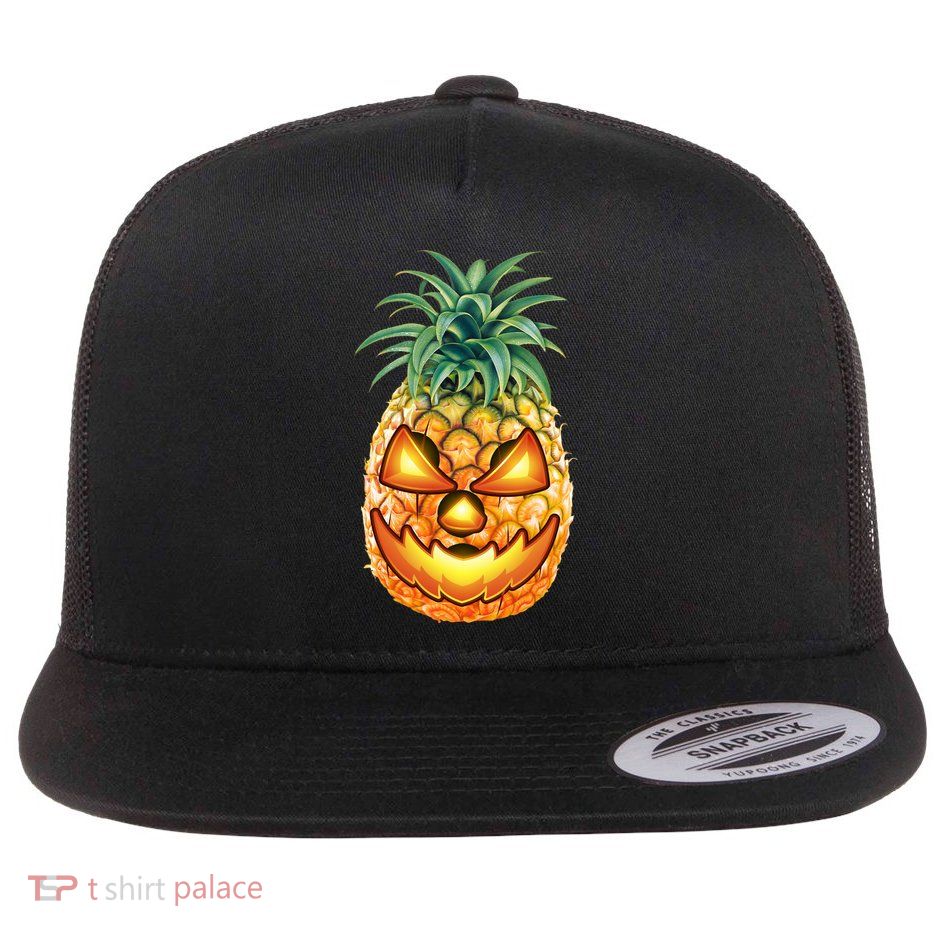 Pineapple Jack O Lantern Face Flat Bill Trucker Hat