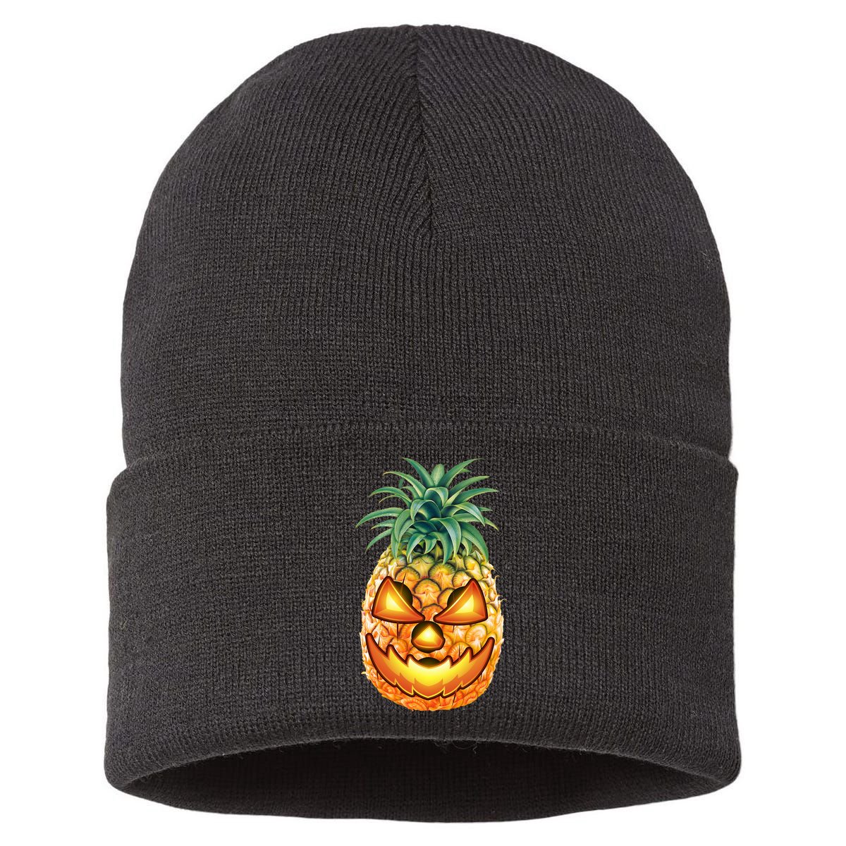 Pineapple Jack O Lantern Face Sustainable Knit Beanie