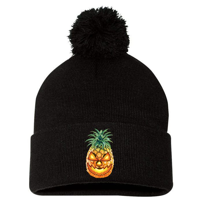 Pineapple Jack O Lantern Face Pom Pom 12in Knit Beanie