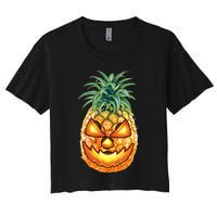 Pineapple Jack O Lantern Face Women's Crop Top Tee