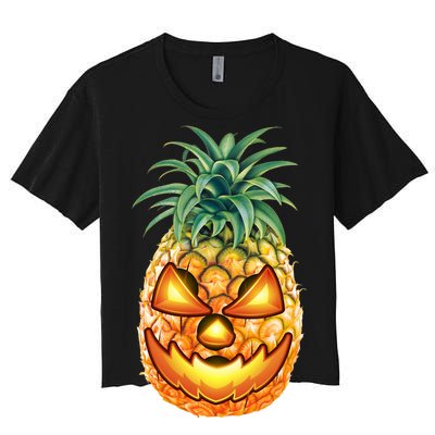 Pineapple Jack O Lantern Face Women's Crop Top Tee