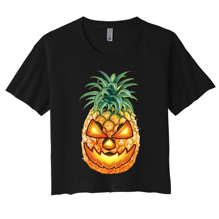 Pineapple Jack O Lantern Face Women's Crop Top Tee