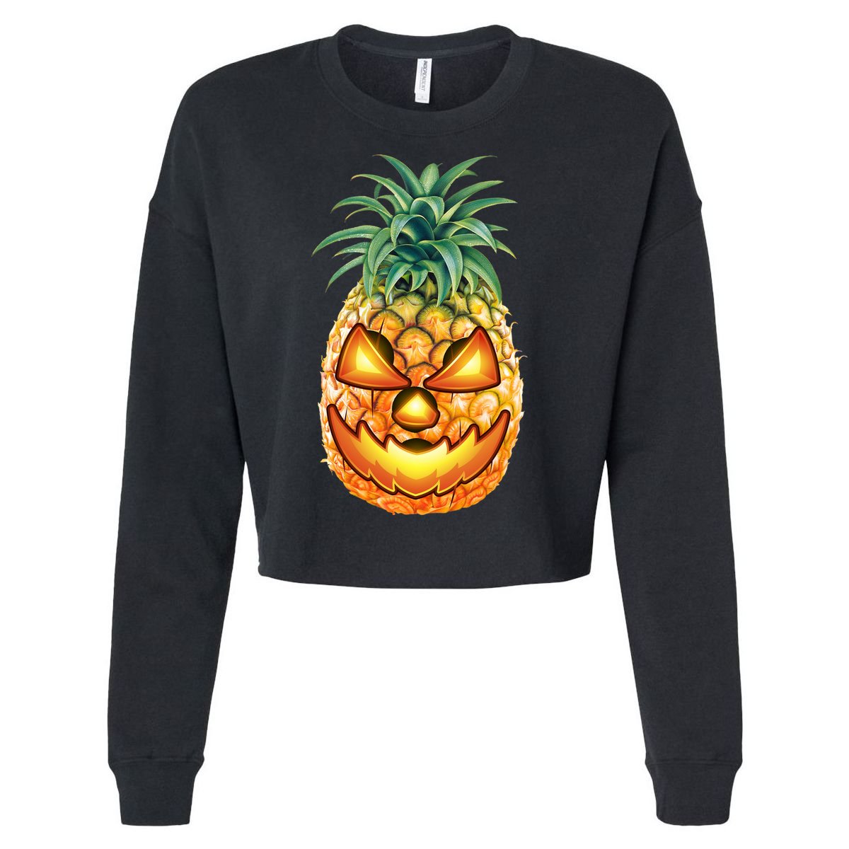 Pineapple Jack O Lantern Face Cropped Pullover Crew