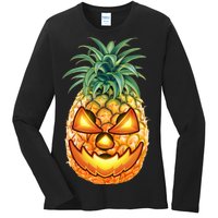 Pineapple Jack O Lantern Face Ladies Long Sleeve Shirt