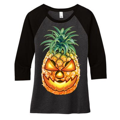 Pineapple Jack O Lantern Face Women's Tri-Blend 3/4-Sleeve Raglan Shirt