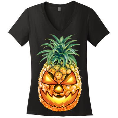 Pineapple Jack O Lantern Face Women's V-Neck T-Shirt