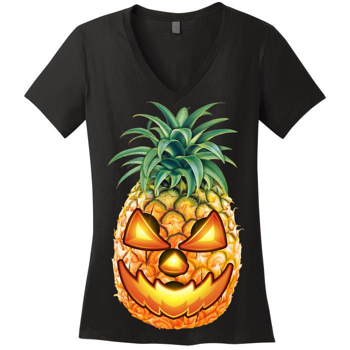 Pineapple Jack O Lantern Face Women's V-Neck T-Shirt