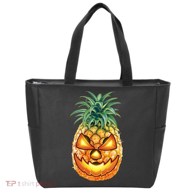 Pineapple Jack O Lantern Face Zip Tote Bag