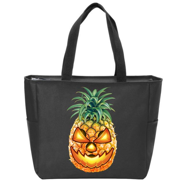 Pineapple Jack O Lantern Face Zip Tote Bag