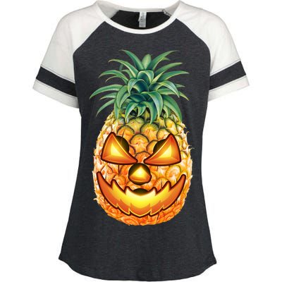 Pineapple Jack O Lantern Face Enza Ladies Jersey Colorblock Tee