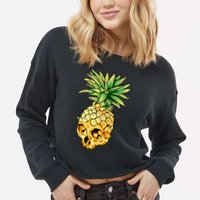  Pineapple Skull Cropped Pullover Crew