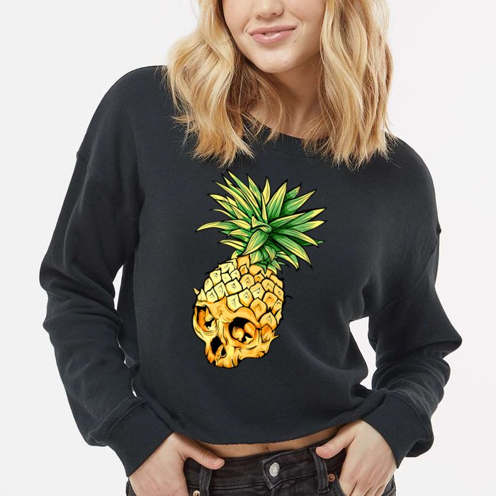  Pineapple Skull Cropped Pullover Crew