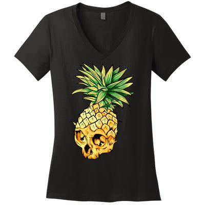  Pineapple Skull Women's V-Neck T-Shirt