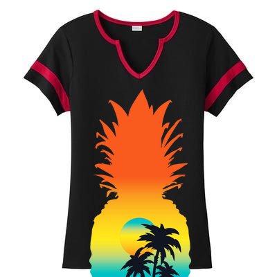 Pineapple Summer Sunset Beach Ladies Halftime Notch Neck Tee