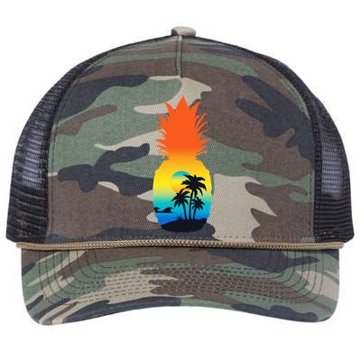 Pineapple Summer Sunset Beach Retro Rope Trucker Hat Cap