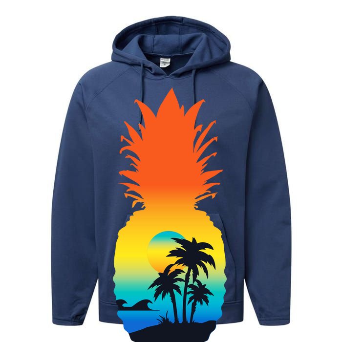 Pineapple Summer Sunset Beach Performance Fleece Hoodie