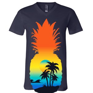 Pineapple Summer Sunset Beach V-Neck T-Shirt