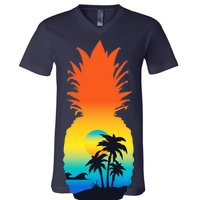 Pineapple Summer Sunset Beach V-Neck T-Shirt