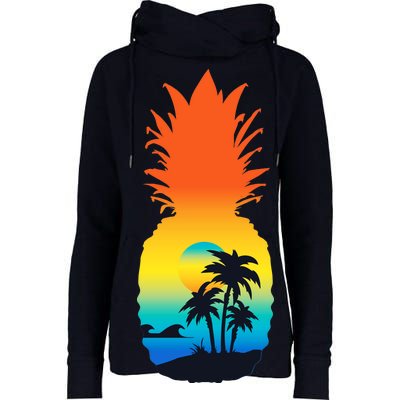 Pineapple Summer Sunset Beach Womens Funnel Neck Pullover Hood