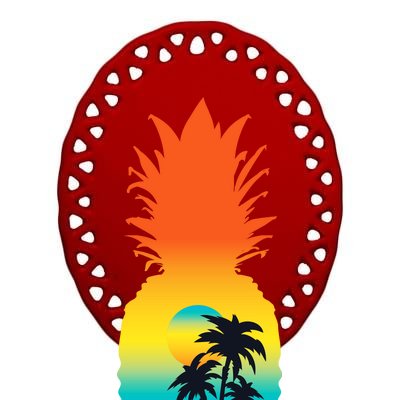 Pineapple Summer Sunset Beach Ceramic Oval Ornament