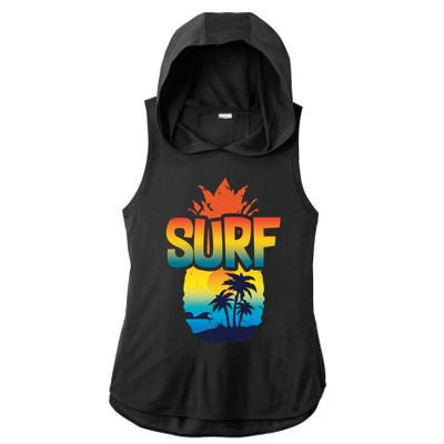 Pineapple Summer Surf Ladies PosiCharge Tri-Blend Wicking Draft Hoodie Tank