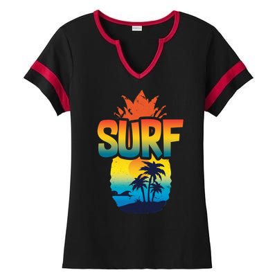 Pineapple Summer Surf Ladies Halftime Notch Neck Tee