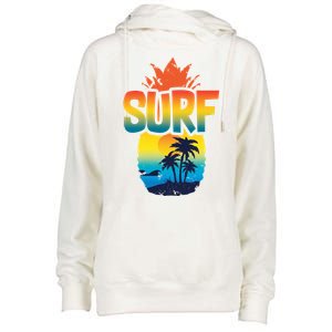 Pineapple Summer Surf Womens Funnel Neck Pullover Hood