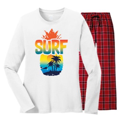 Pineapple Summer Surf Women's Long Sleeve Flannel Pajama Set 