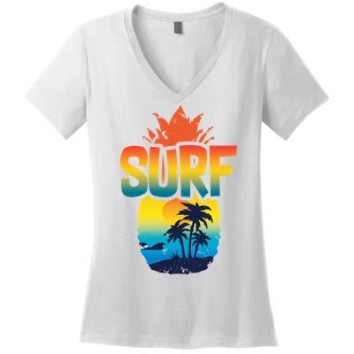 Pineapple Summer Surf Women's V-Neck T-Shirt