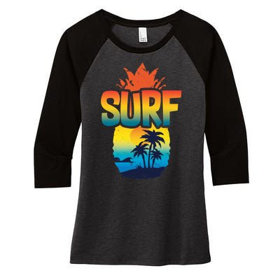 Pineapple Summer Surf Women's Tri-Blend 3/4-Sleeve Raglan Shirt