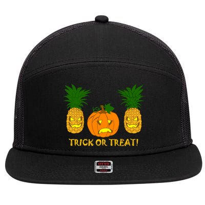 Pineapple Vs. Pumpkin Jack O Lantern 7 Panel Mesh Trucker Snapback Hat