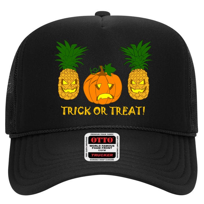 Pineapple Vs. Pumpkin Jack O Lantern High Crown Mesh Back Trucker Hat