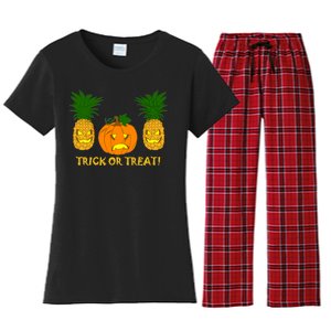 Pineapple Vs. Pumpkin Jack O Lantern Women's Flannel Pajama Set