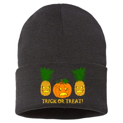 Pineapple Vs. Pumpkin Jack O Lantern Sustainable Knit Beanie