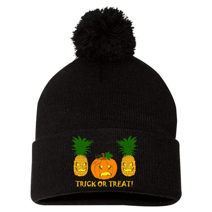 Pineapple Vs. Pumpkin Jack O Lantern Pom Pom 12in Knit Beanie