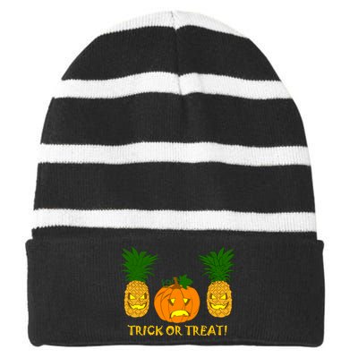 Pineapple Vs. Pumpkin Jack O Lantern Striped Beanie with Solid Band