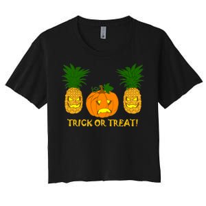 Pineapple Vs. Pumpkin Jack O Lantern Women's Crop Top Tee