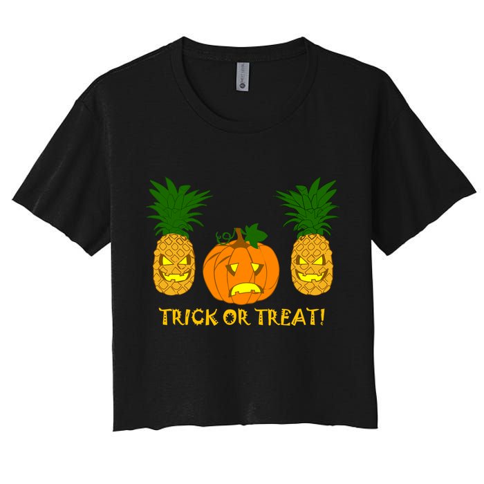 Pineapple Vs. Pumpkin Jack O Lantern Women's Crop Top Tee