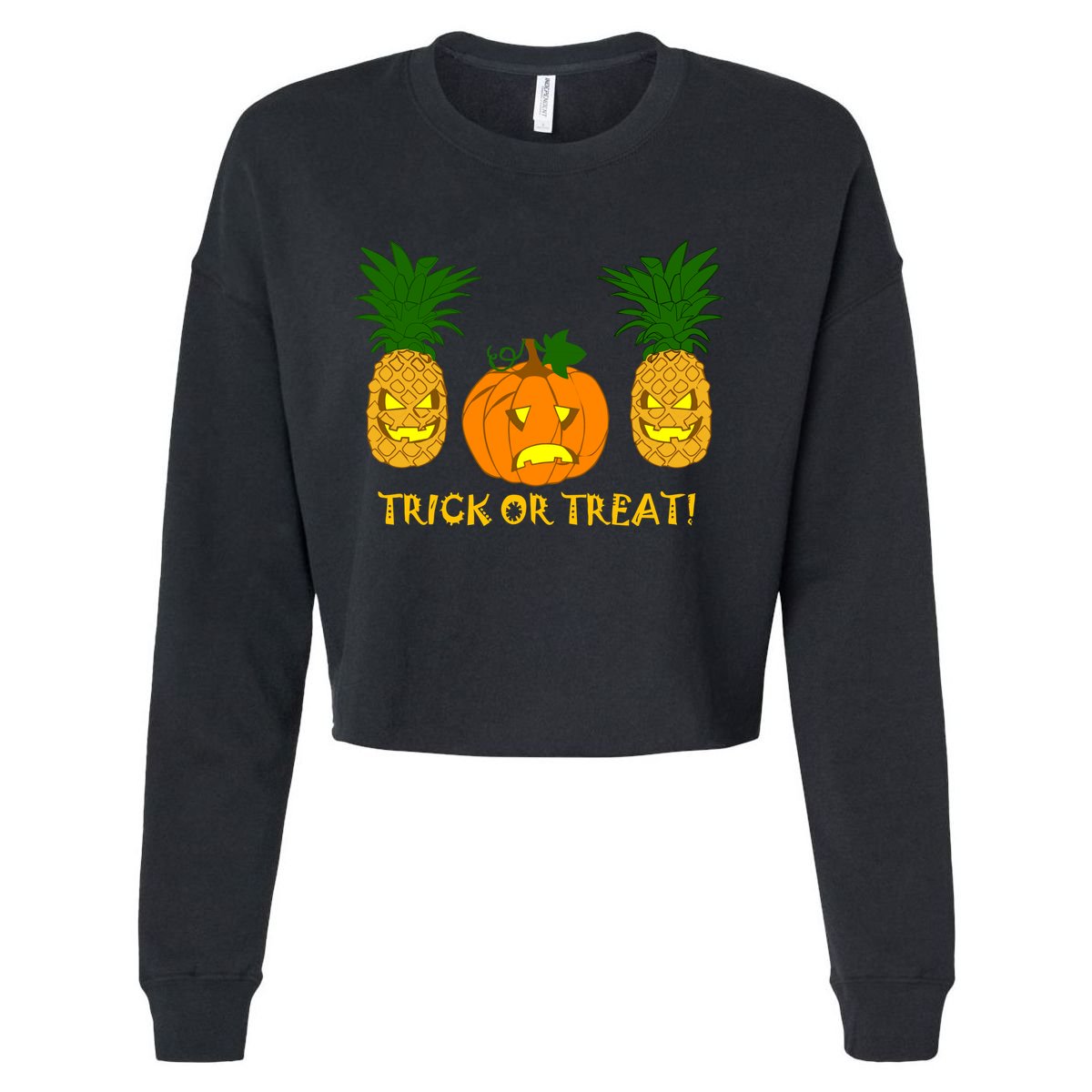 Pineapple Vs. Pumpkin Jack O Lantern Cropped Pullover Crew