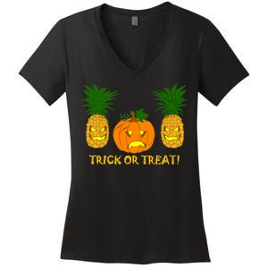 Pineapple Vs. Pumpkin Jack O Lantern Women's V-Neck T-Shirt