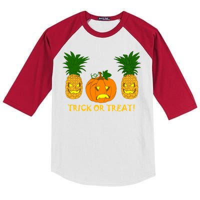 Pineapple Vs. Pumpkin Jack O Lantern Kids Colorblock Raglan Jersey