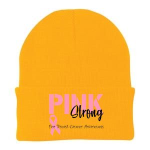 Pink And Strong Breast Cancer Awareness Knit Cap Winter Beanie