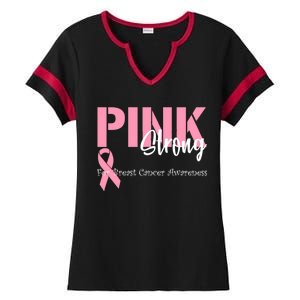 Pink And Strong Breast Cancer Awareness Ladies Halftime Notch Neck Tee