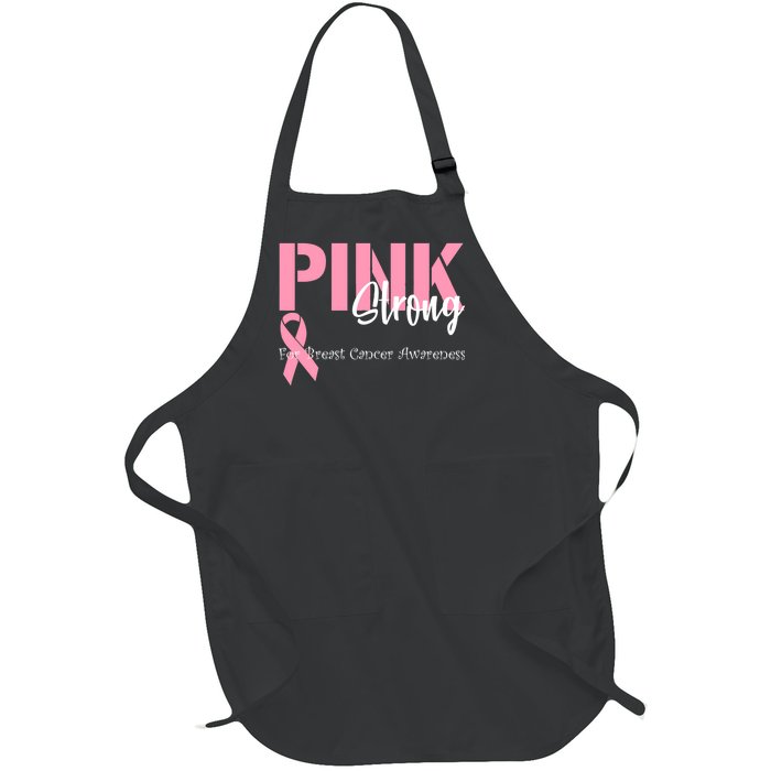 Pink And Strong Breast Cancer Awareness Full-Length Apron With Pockets