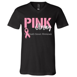 Pink And Strong Breast Cancer Awareness V-Neck T-Shirt