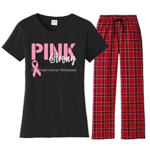 Pink And Strong Breast Cancer Awareness Women's Flannel Pajama Set