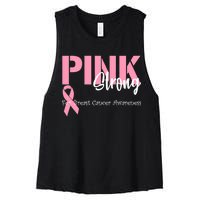 Pink And Strong Breast Cancer Awareness Women's Racerback Cropped Tank